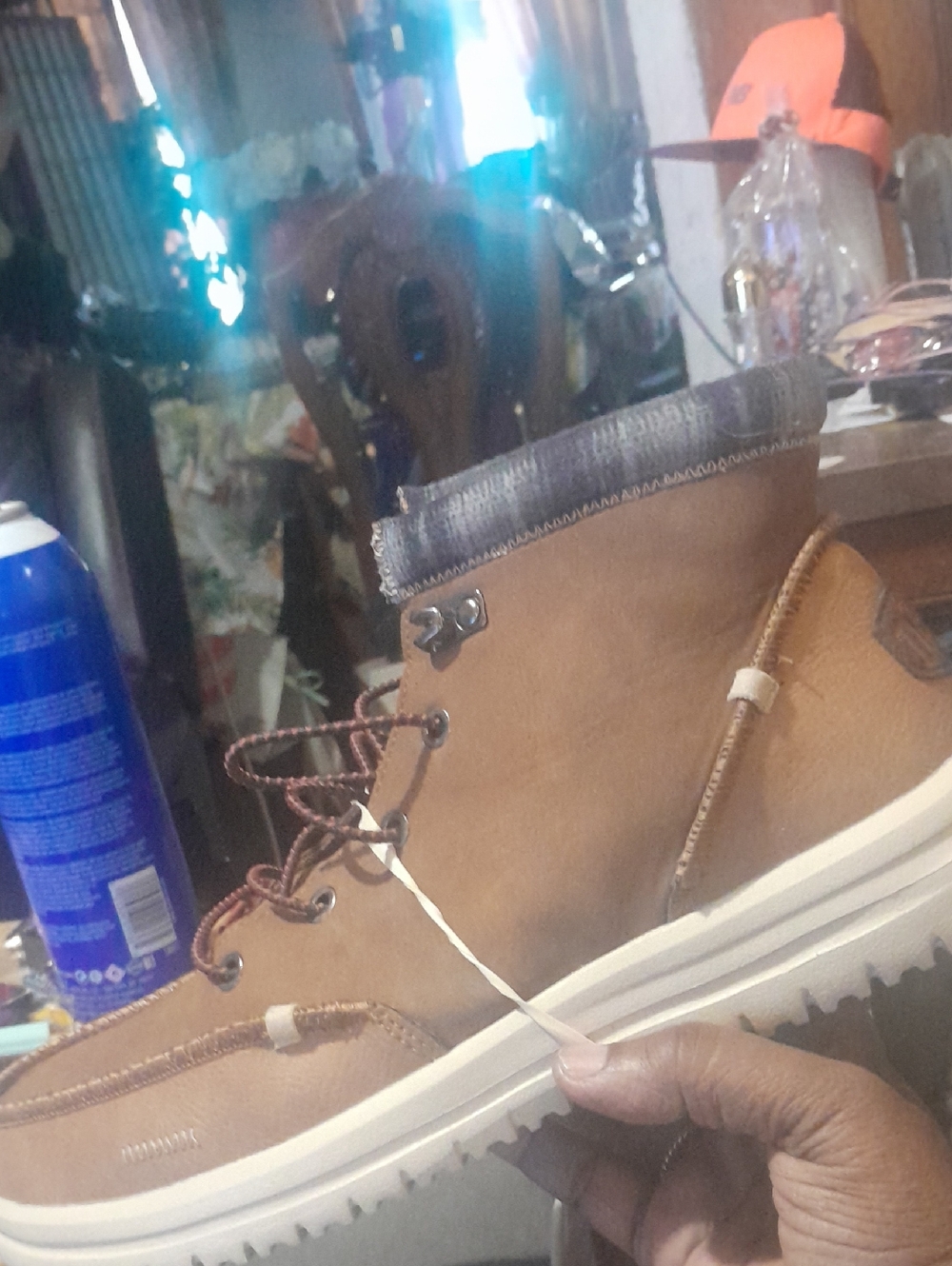 Hey Dude Tan Brown Leather-Style Lace-Up Casual Boots - Picture 3 of 6